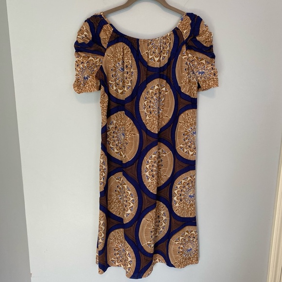 Etcetera Royal Blue & Beige Short Sleeve Cotton Shift Dress Size: 0 - Picture 10 of 12